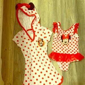 Disney Minnie Mouse swimsuit and coverup 24m/2T